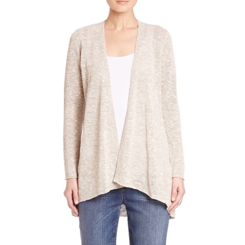 Eileen Fisher Cream Linen Slub Knit Cardigan Sz XS
